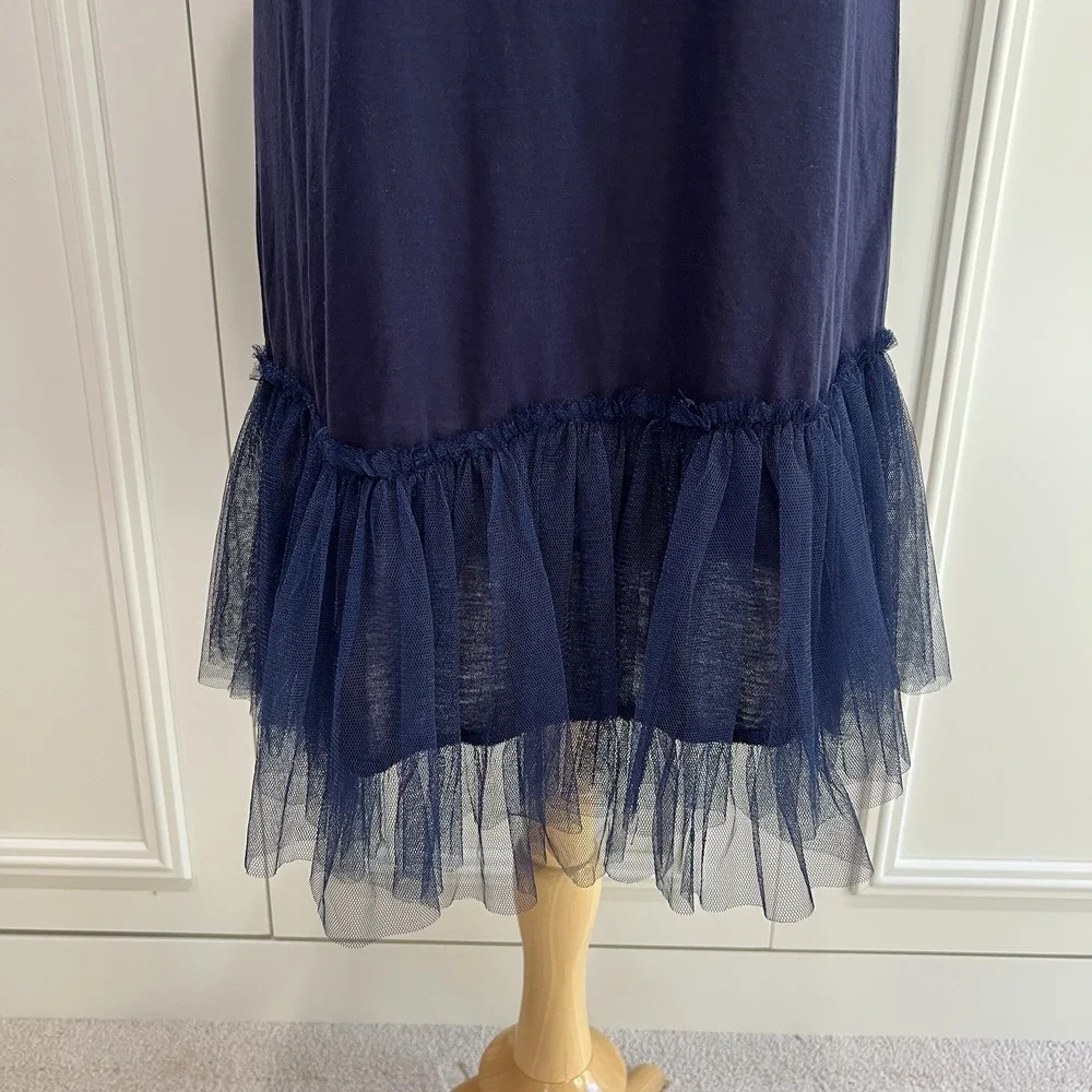 Mystree Women's Navy‎ Tulle Hem Slip Dress Size Large Balletcore Fairy